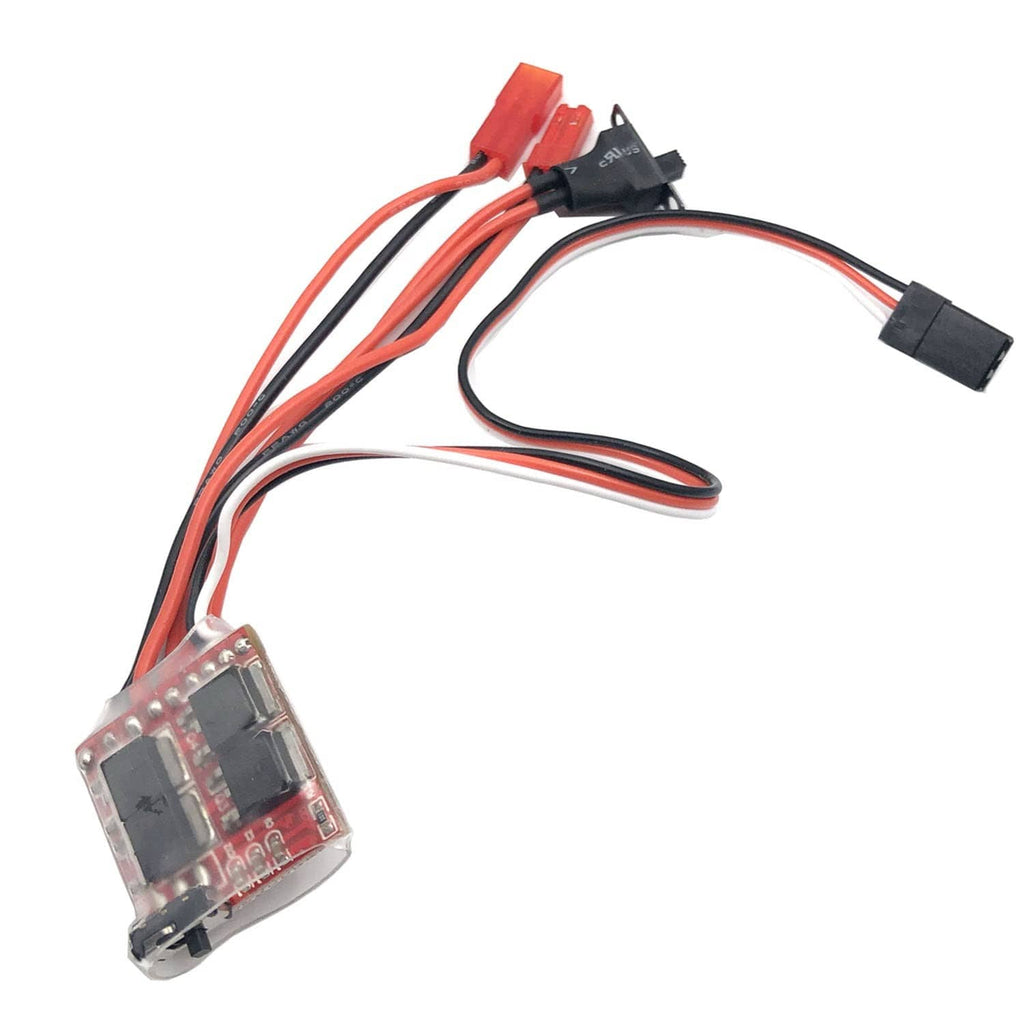 Brushed RC ESC module with red/black/white wires and connector leads