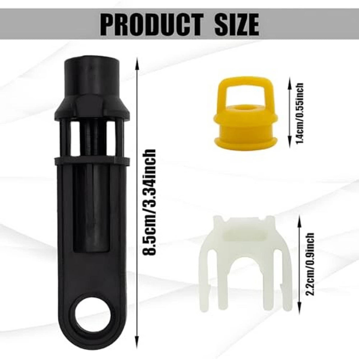 Transmission bushing kit size diagram: black rod, yellow and white bushings, height labels