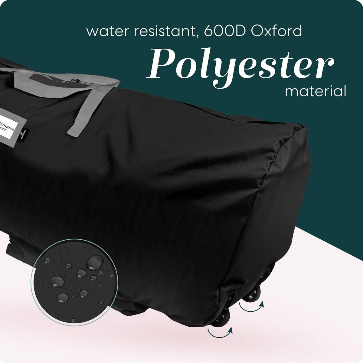 Black wheeled Christmas tree cover with reinforced fabric and caster wheels