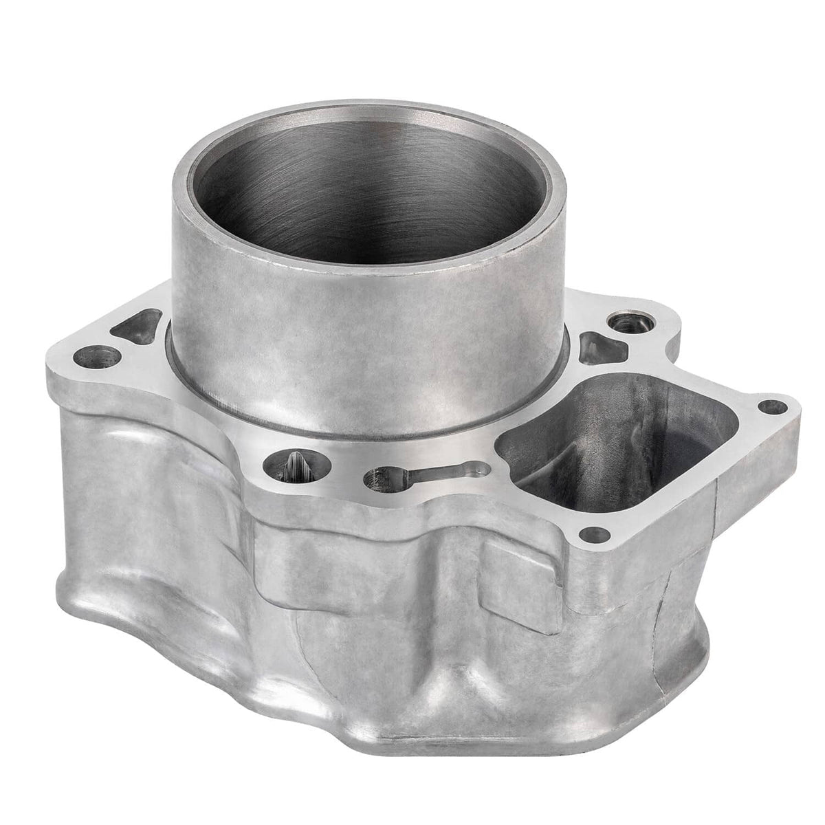 Aluminum engine cylinder with machined bore, side ports, and bolt holes