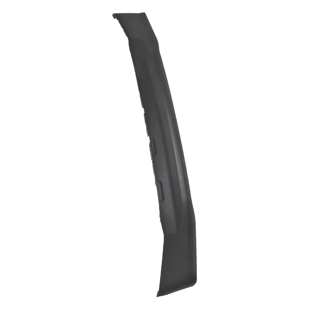 Front lower valance trim piece, dark black plastic panel with curved profile.