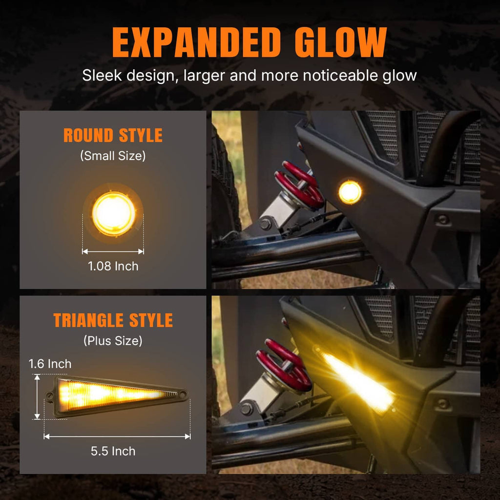 Amber LED turn signal light styles with glowing beam on UTV side panel