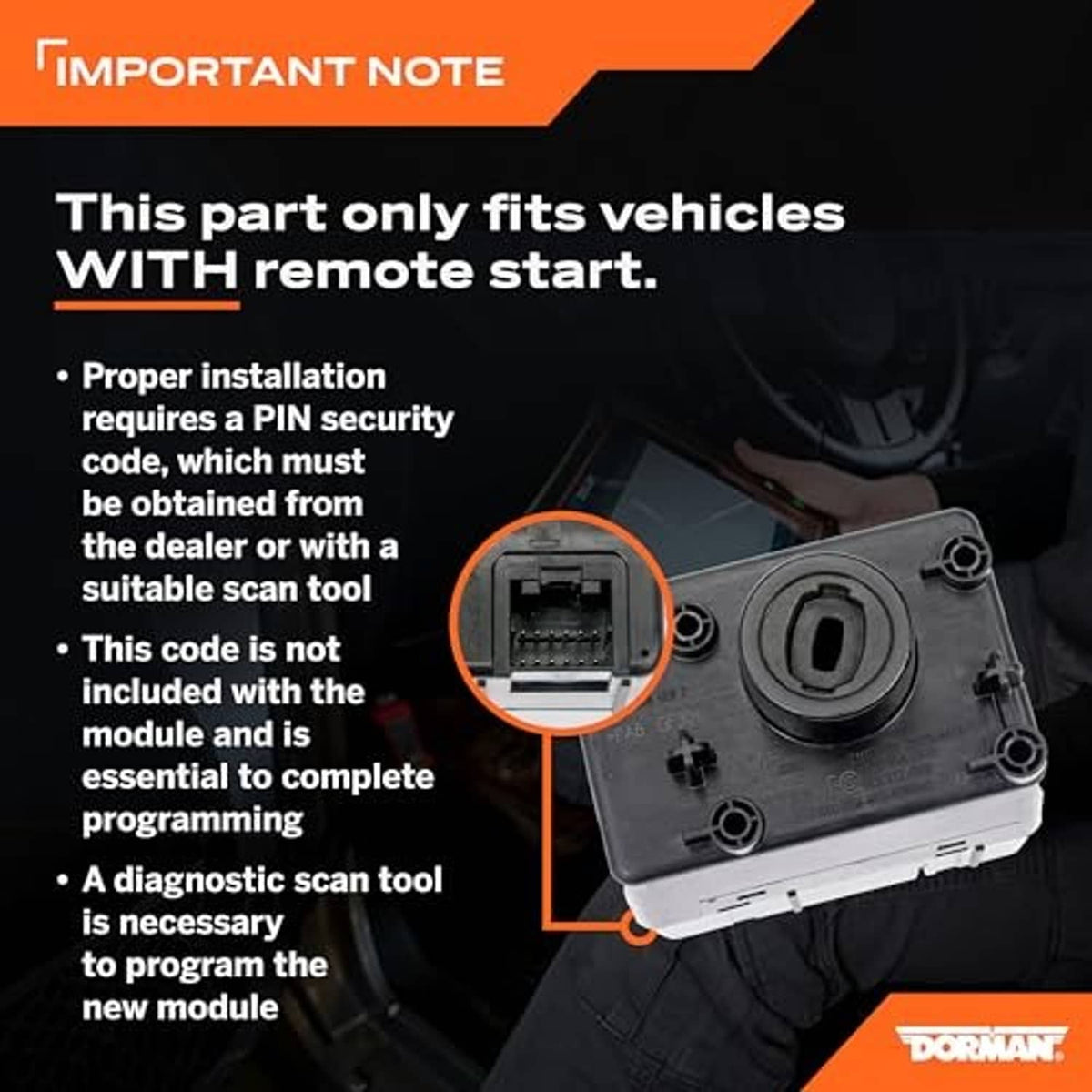 Wireless ignition node module with PIN security and remote start note graphic