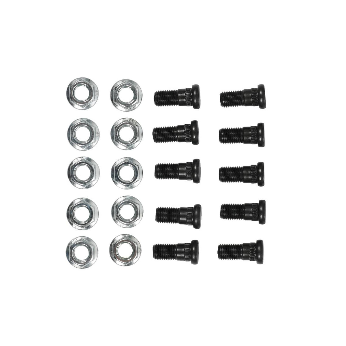 Set of mounting nuts and bolts for electric trailer brake assembly, chrome and black