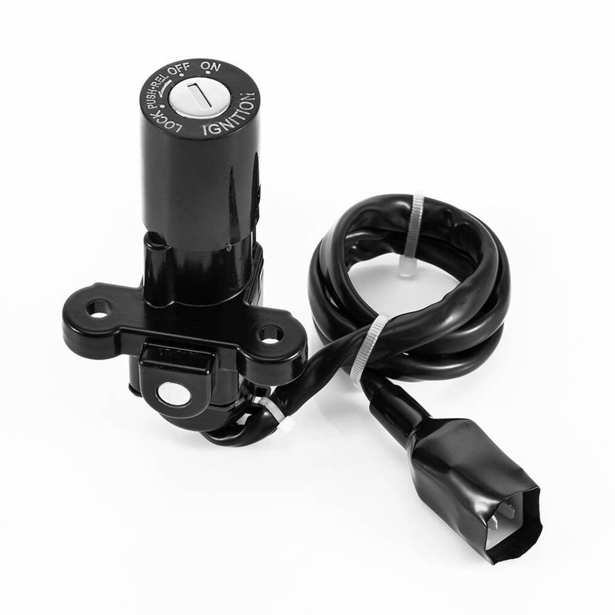 Black ignition lock cylinder with key and wiring harness