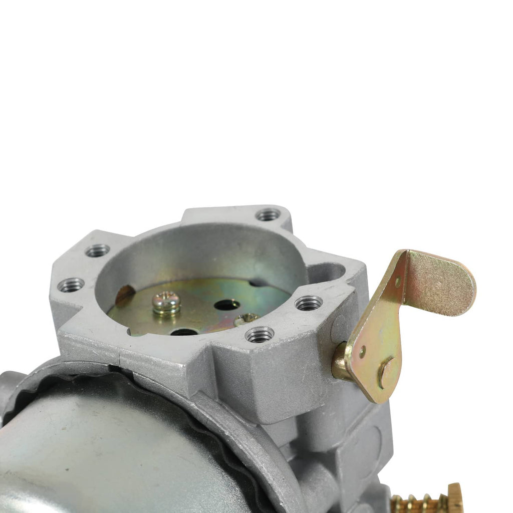 Carburetor with round intake bore and mounting flange, gray cast metal bracket