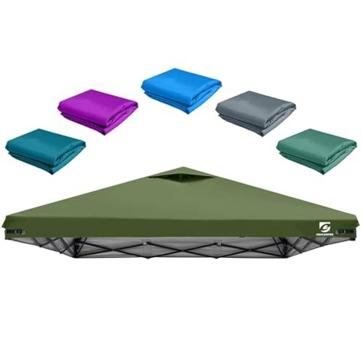 Green pop-up canopy replacement top cover with air vent, laid flat with color swatches
