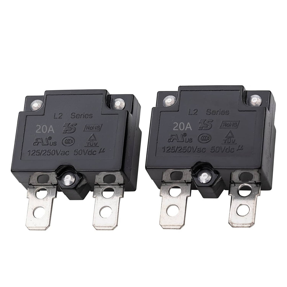 20A auto-reset circuit breaker, 2-pack, L2 Series, metal terminals