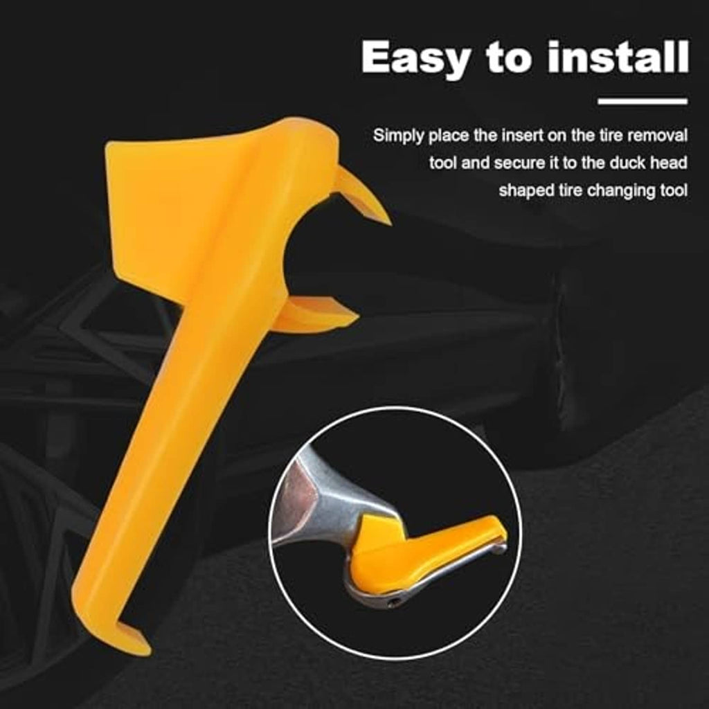 Yellow plastic tire changer insert with claw design for quick, secure placement
