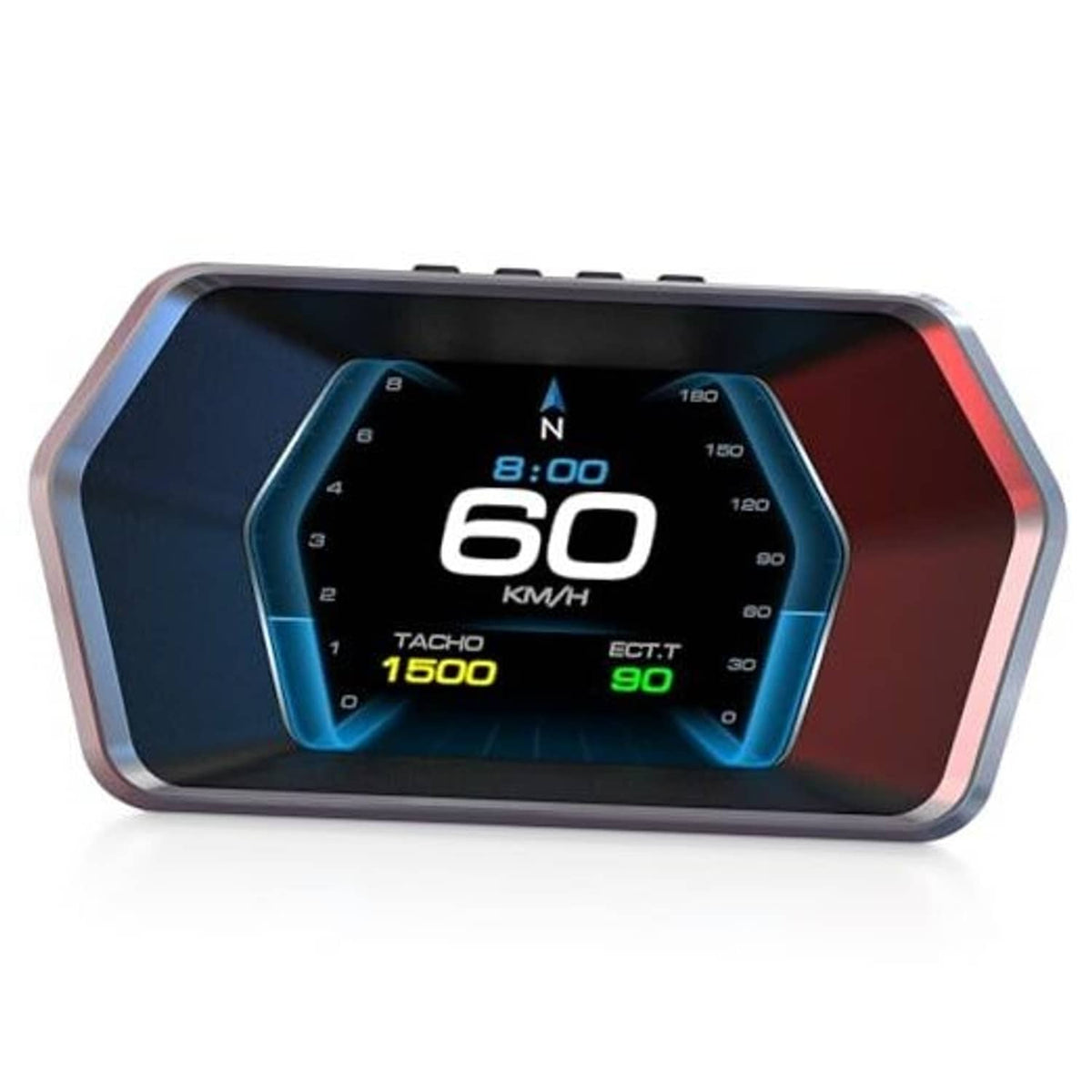 Car HUD heads-up display showing 60 km/h speed and tachometer readings