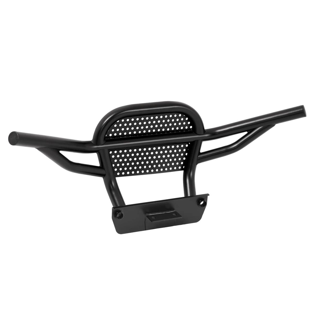 Black tubular brush guard with perforated mesh and front mounting plate