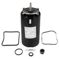 Black pool pump motor with stainless steel shaft and mounting flanges