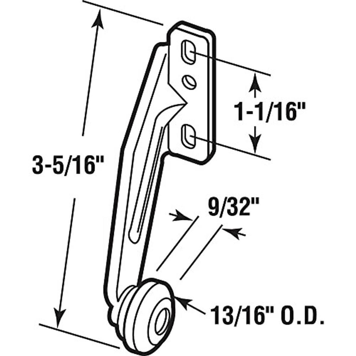 Right-hand drawer track roller diagram with mounting plate and 13/16 in. wheel