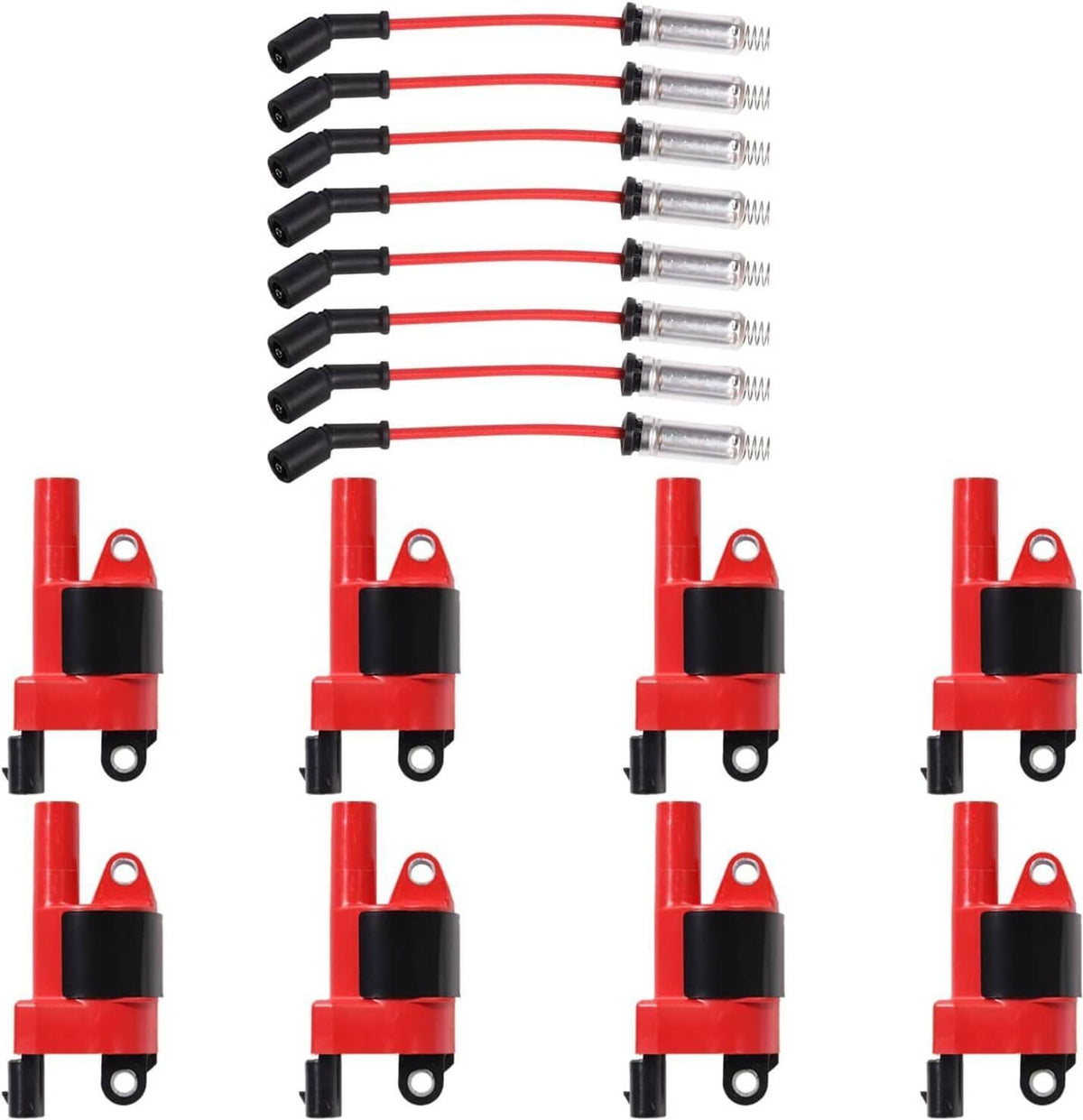 Ignition coil packs with red housings and black electrical connectors