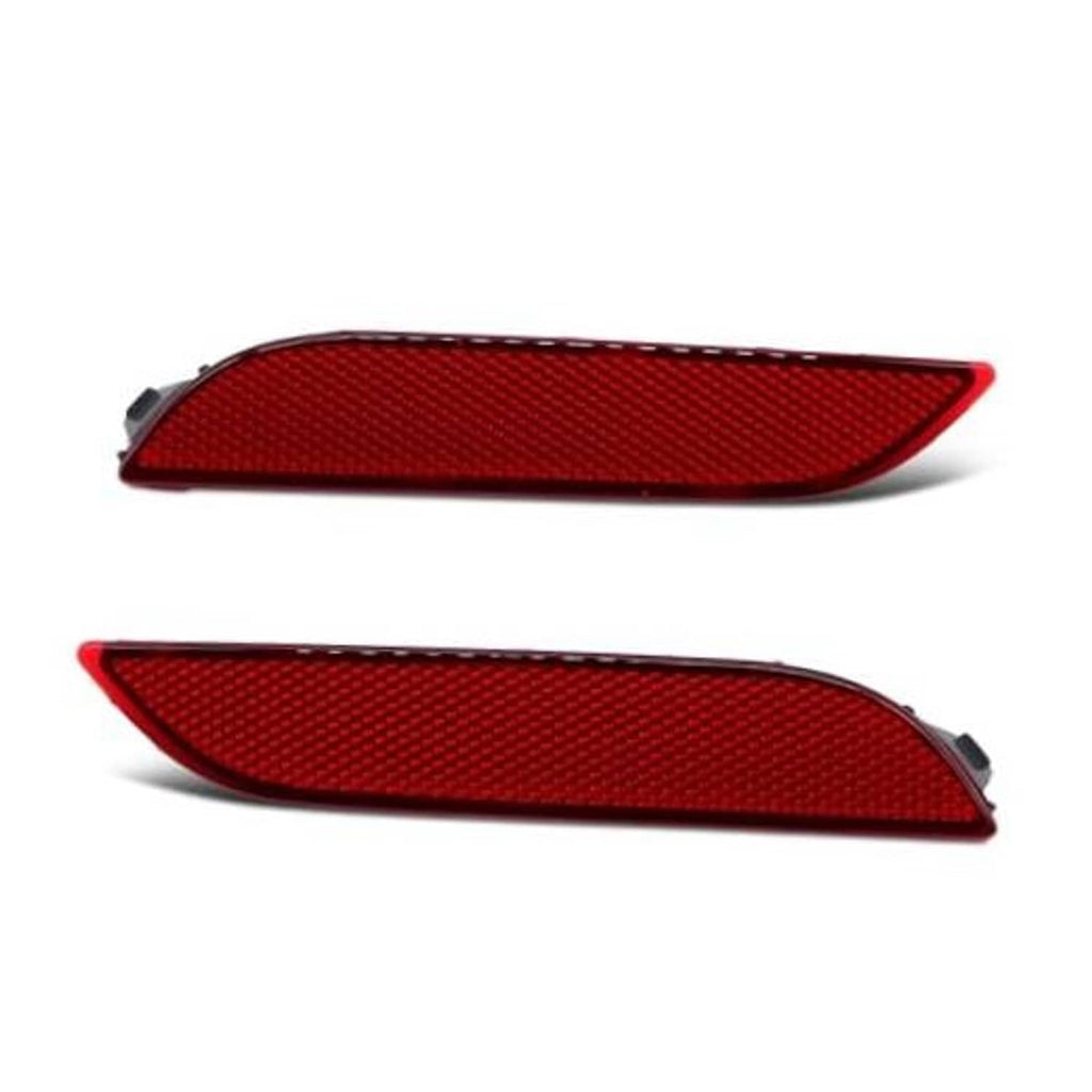 Pair of red rear bumper reflector lights with textured lens and mounting tabs