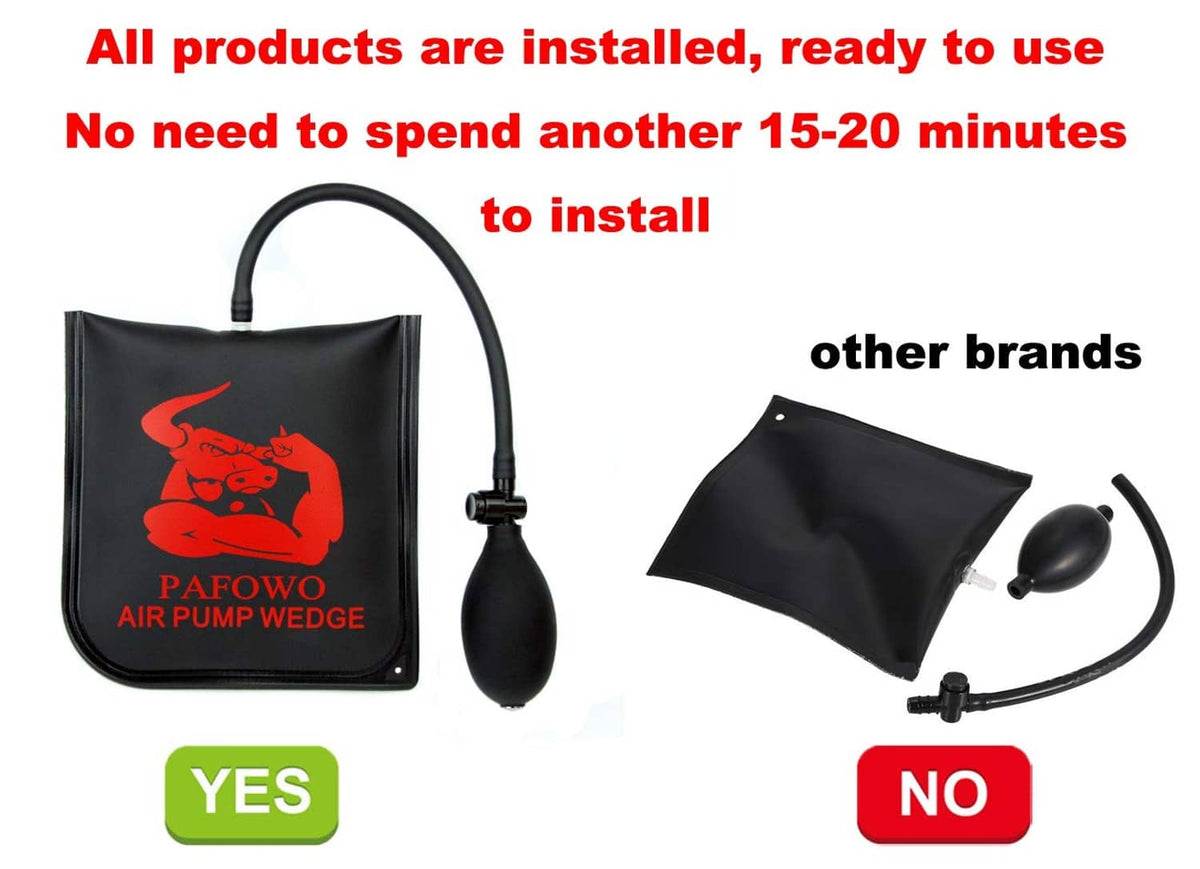 Air pump wedge set with bag and hand pump, with simplified install-time indicators