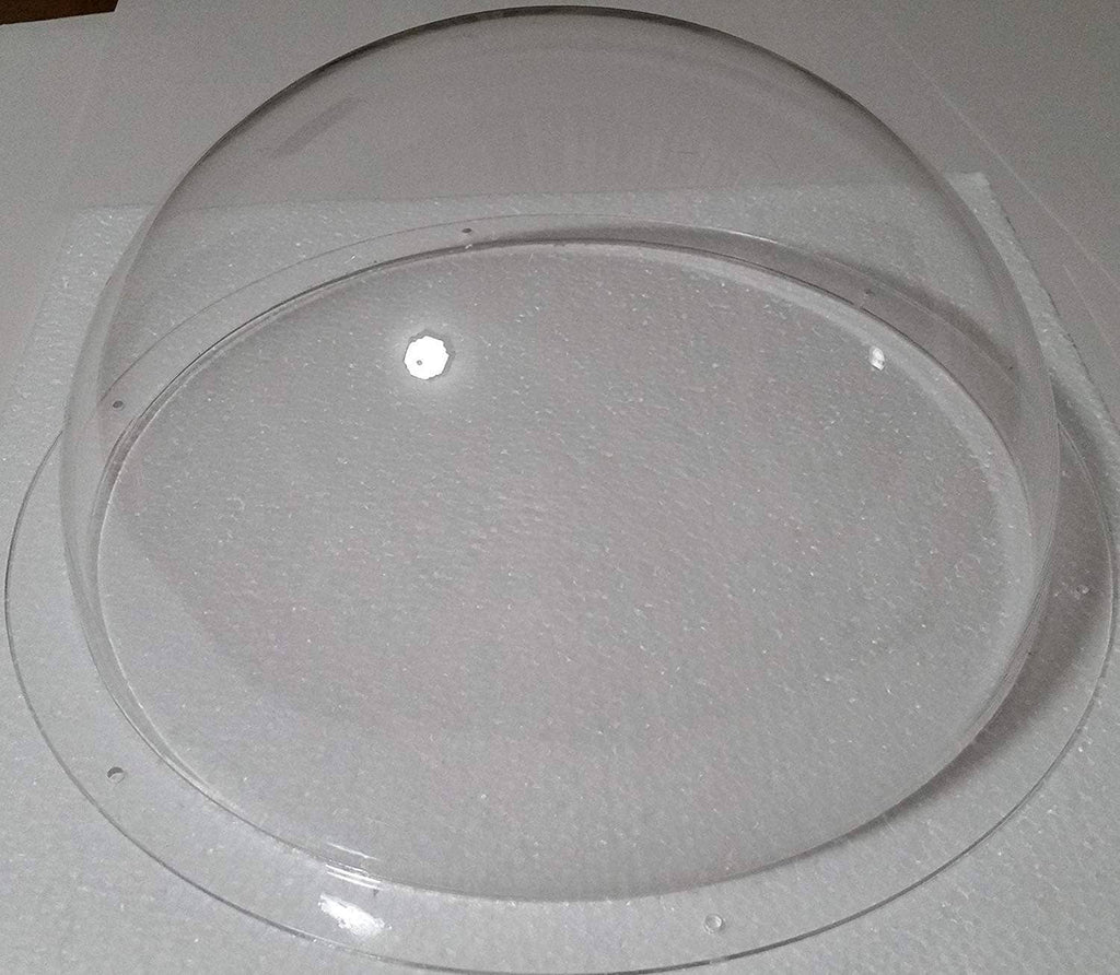 Clear acrylic dome hemisphere with circular rim and smooth transparent surface.