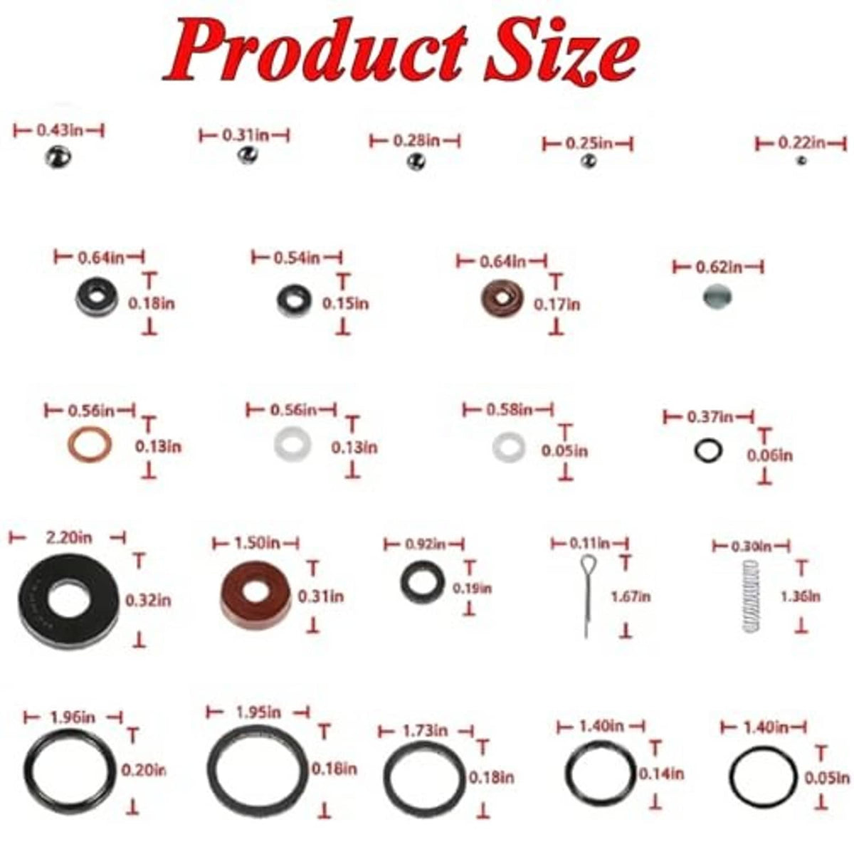 Product size diagram showing measurements for floor jack seal replacement parts