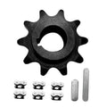 10-tooth chain sprocket, dark metal finish, with mounting pins and plates