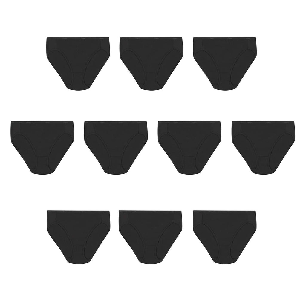 Women's black cotton hi-cut underwear, 10-pack assortment, tagless