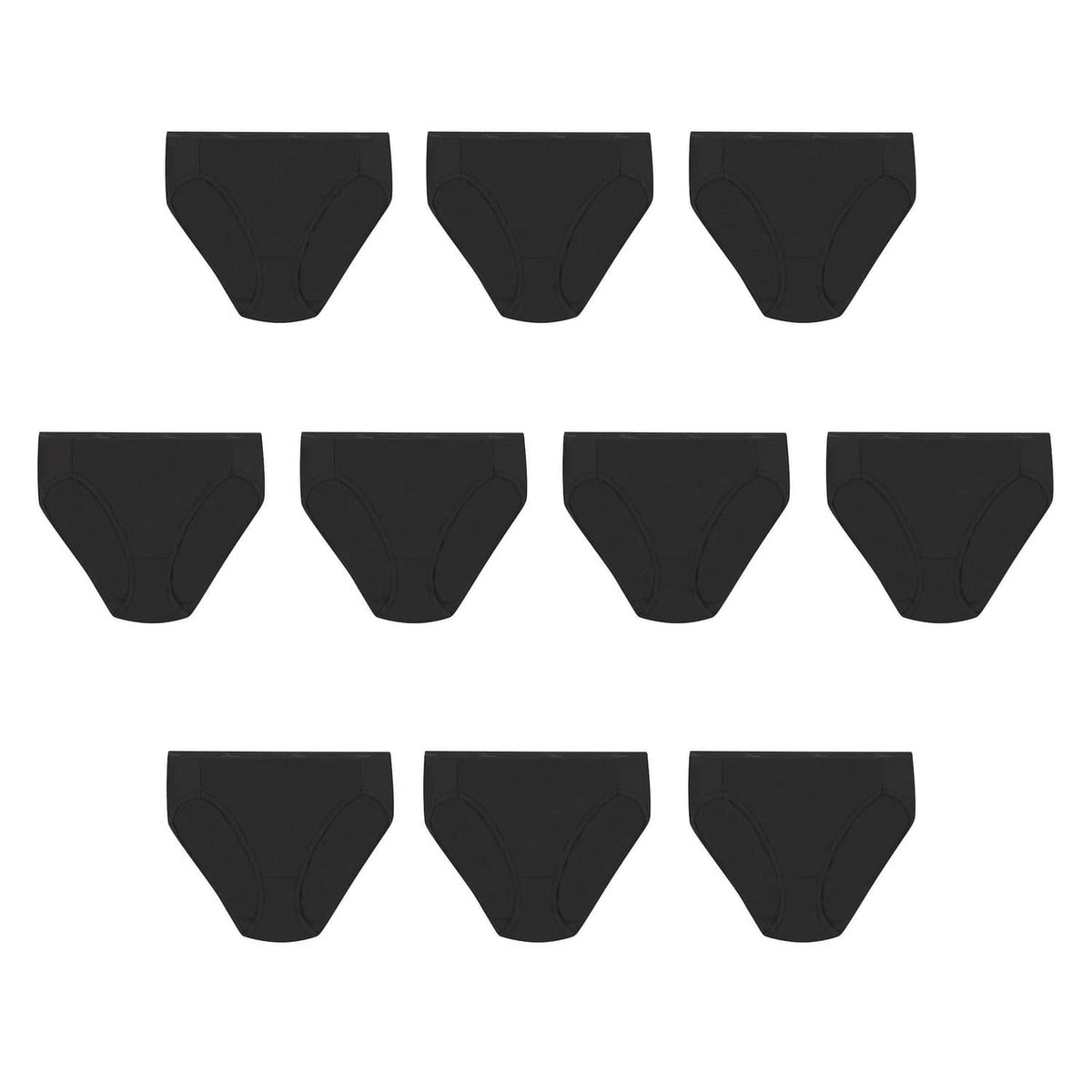 Women's black cotton hi-cut underwear, 10-pack assortment, tagless