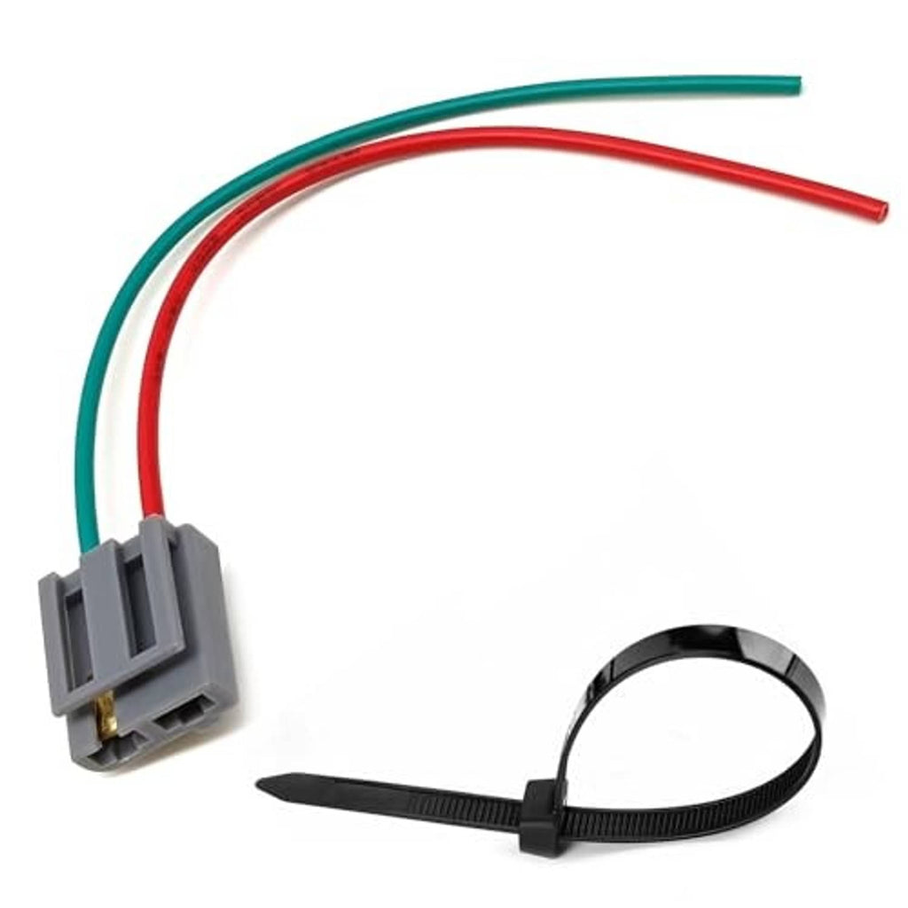 HEI pigtail wiring harness with gray connector, red/green wires and black cable tie