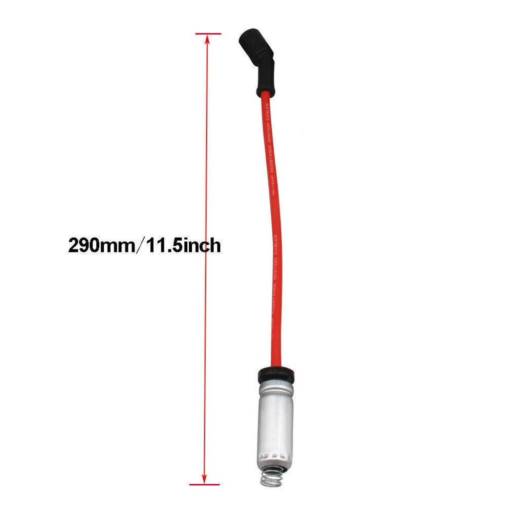 Ignition coil spark plug with red wiring and black boot, silver metal body.
