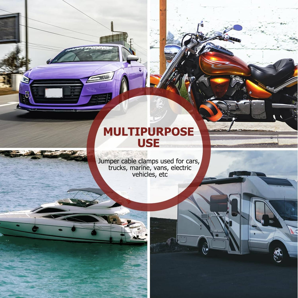 Multipurpose battery jumper clamps for cars, boats, motorcycles, and other vehicles