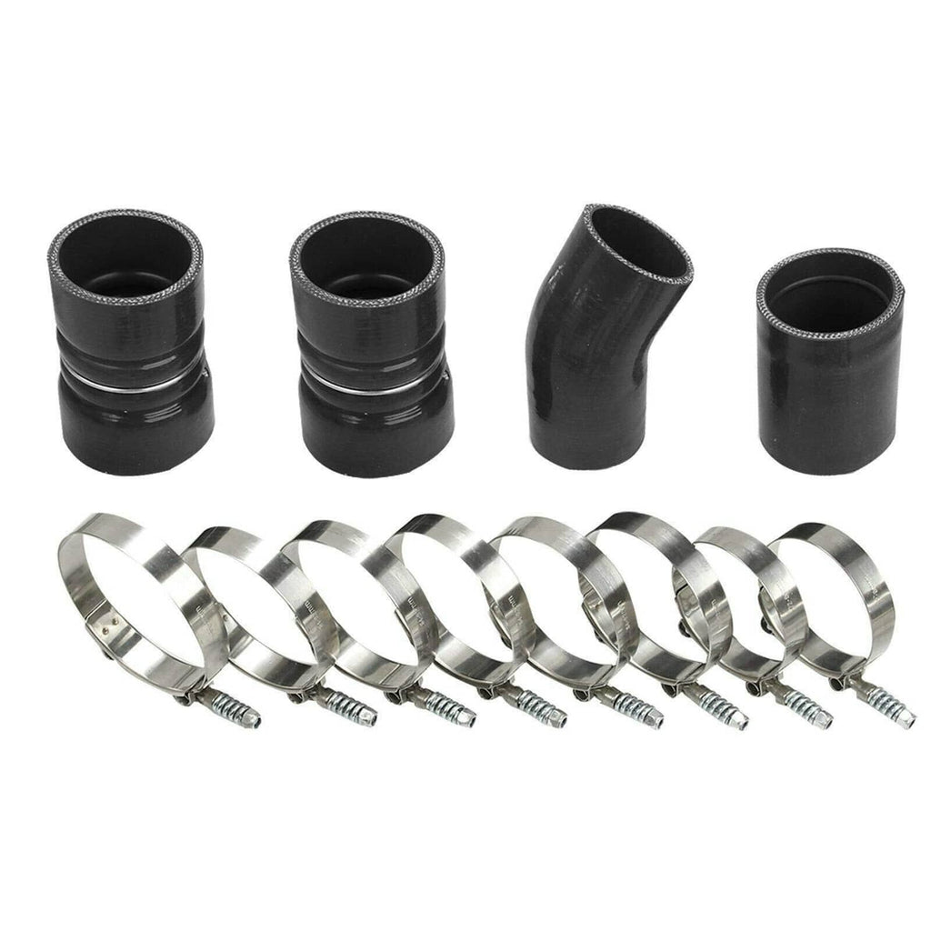 Four black intercooler couplers and multiple stainless worm clamps