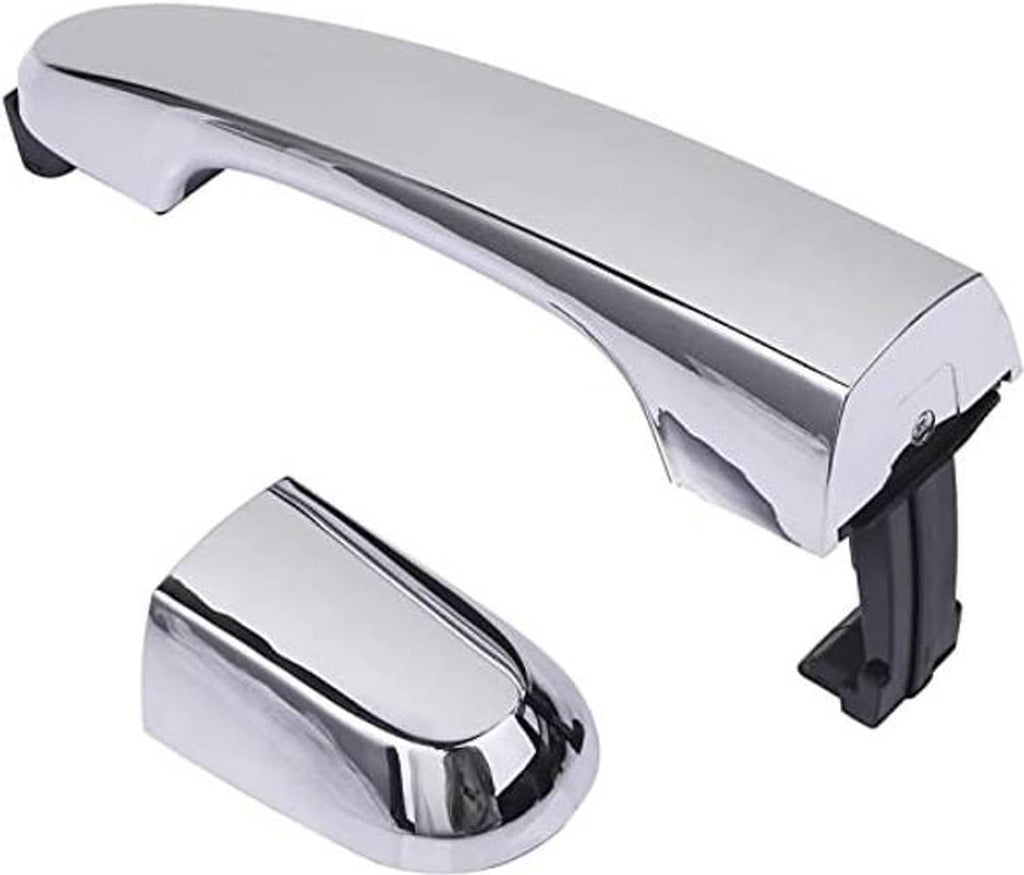 Chrome rear passenger door handle with cover cap and black bracket pieces