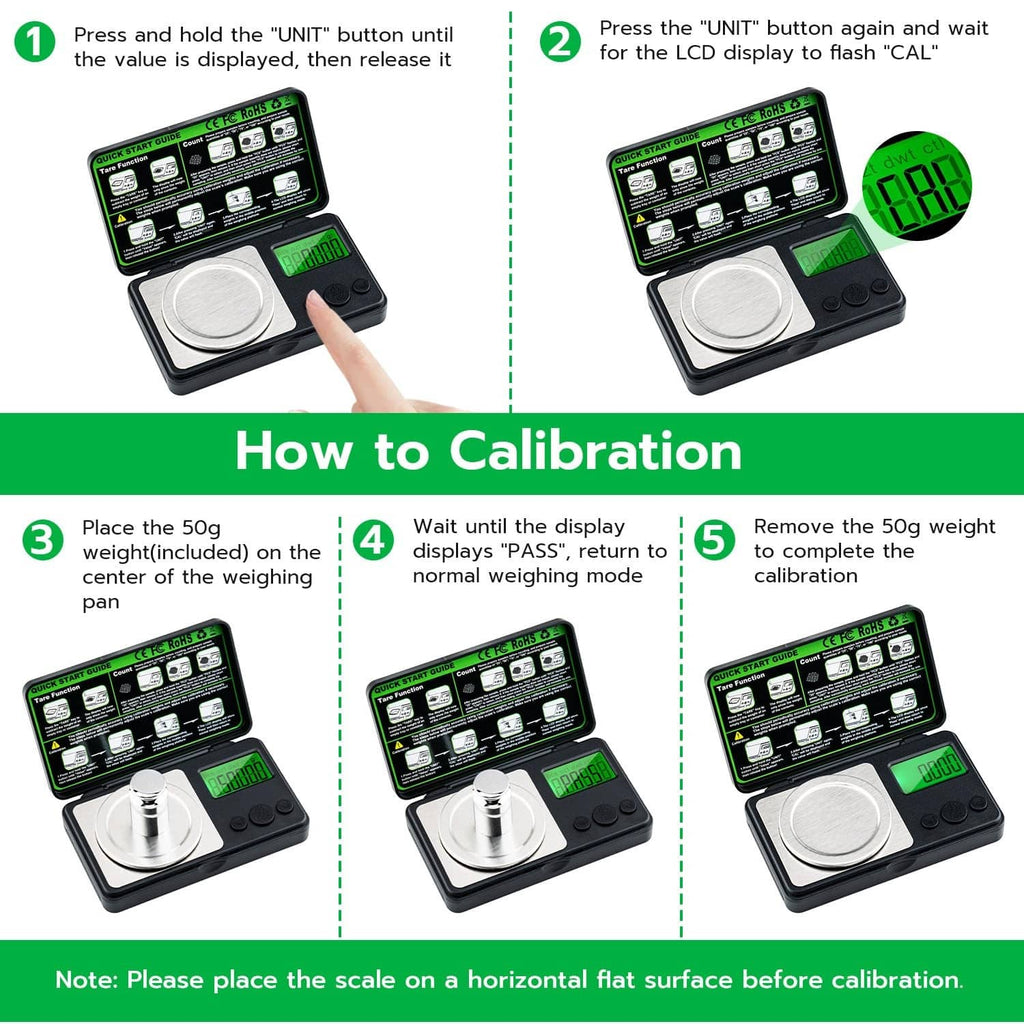 Mini digital scale with LCD readout and control buttons for calibration