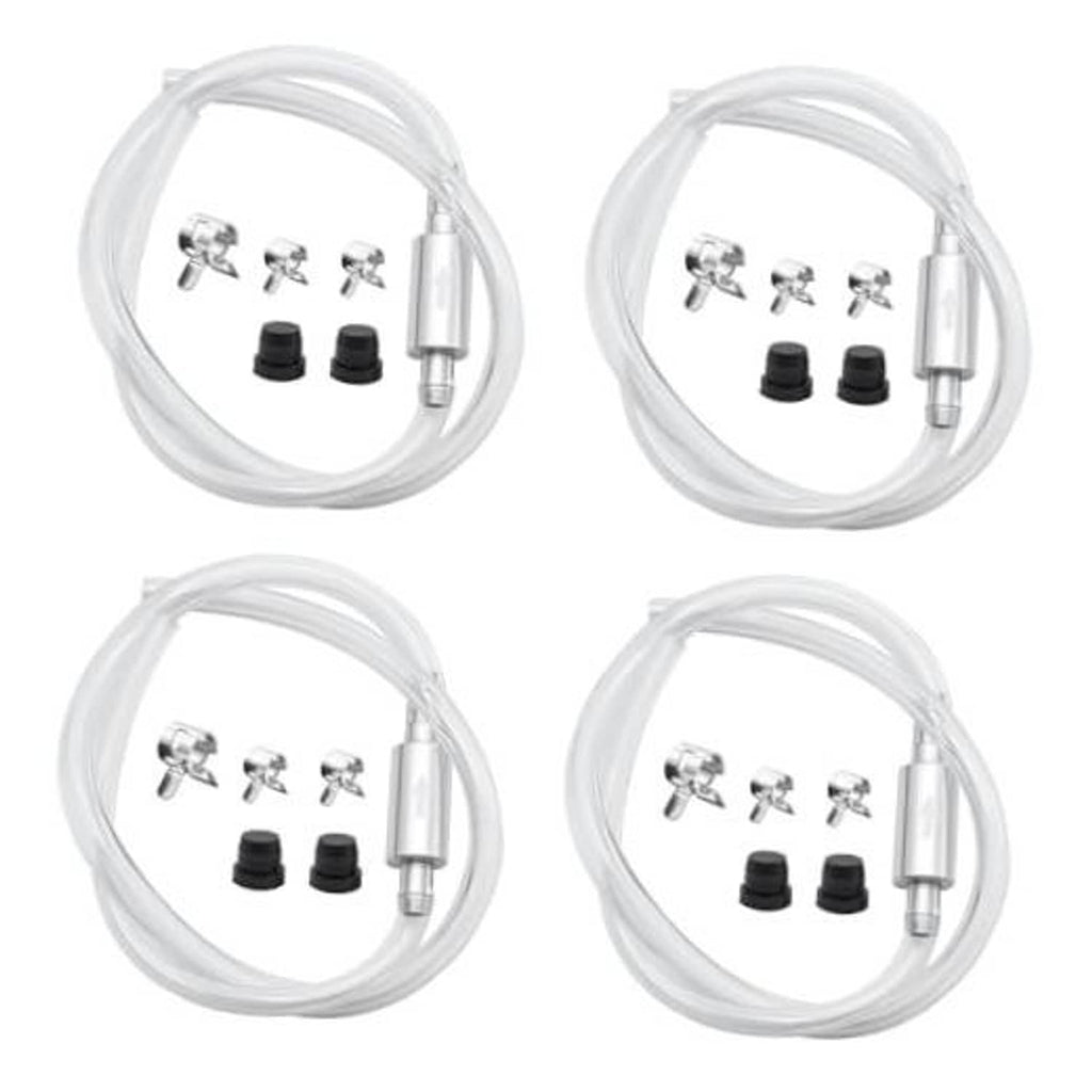 Brake bleeder hose kit with clear tubing, silver one-way check valve, black rubber caps