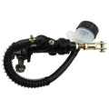 Rear brake master cylinder pump assembly with black reservoir and hose