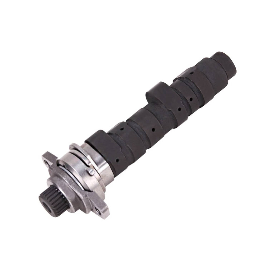 ATV camshaft component with black shaft sections and gear end
