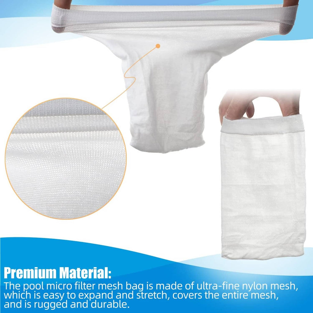 White fine-mesh filter bag pouch, open top with reinforced stitching