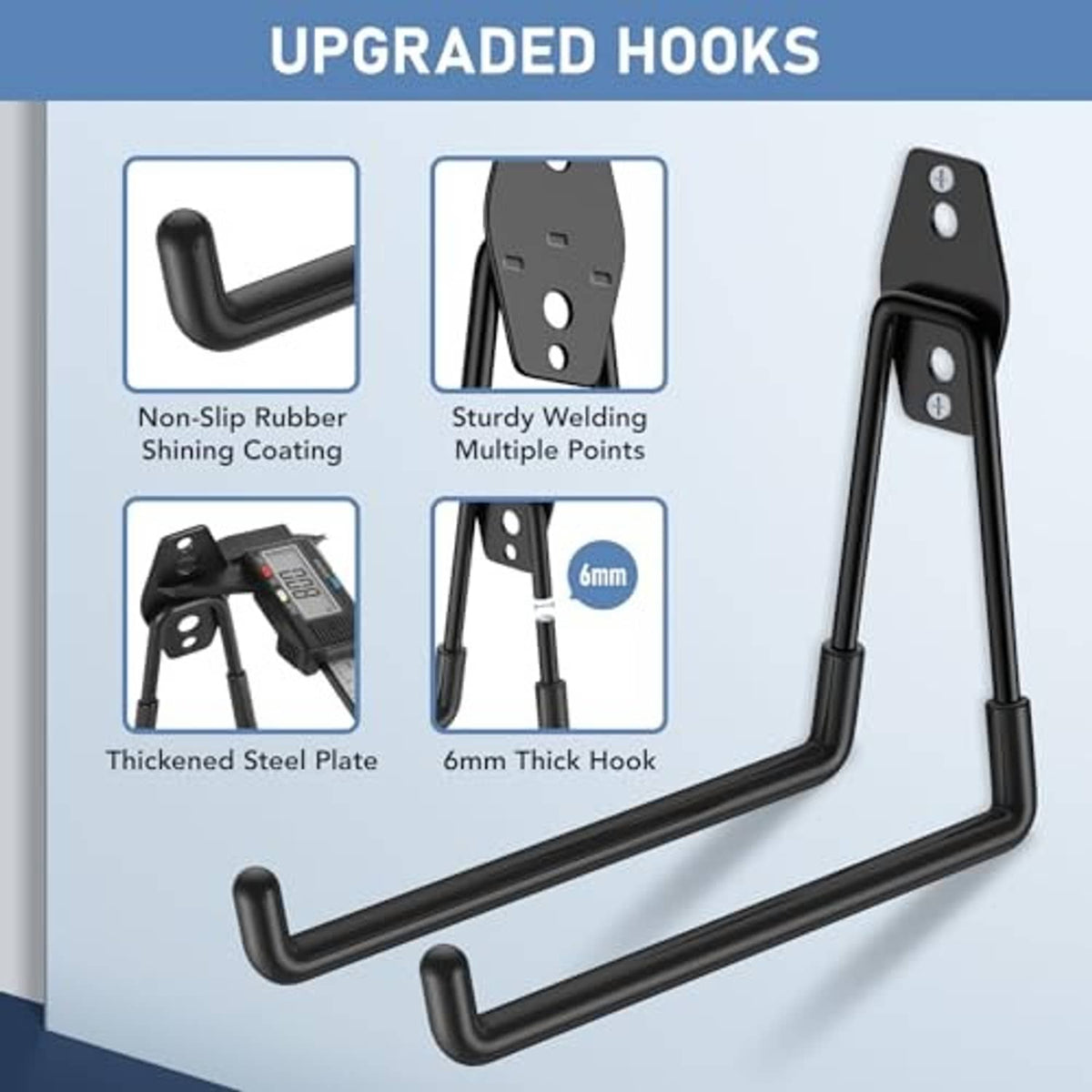 Black upgraded garage hook with non-slip rubber coating and thick steel plate