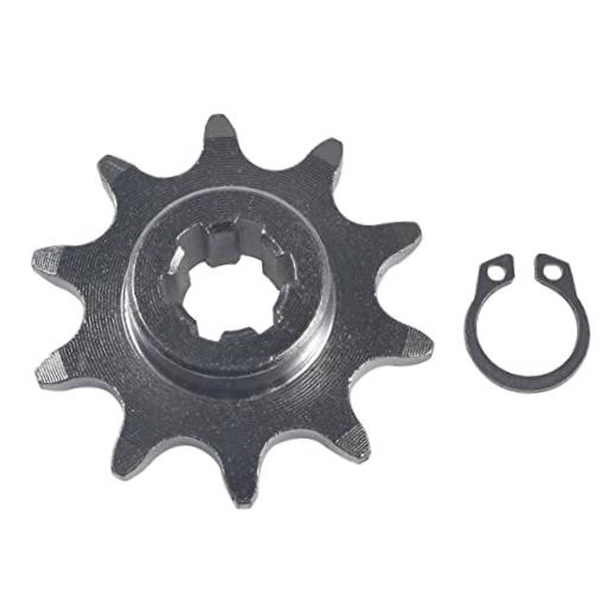 10T chain wheel sprocket with toothed edge and keyed center, plus retaining clips