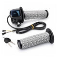 Full twist electric throttle set with grey textured grips, black controller, cables, and keys