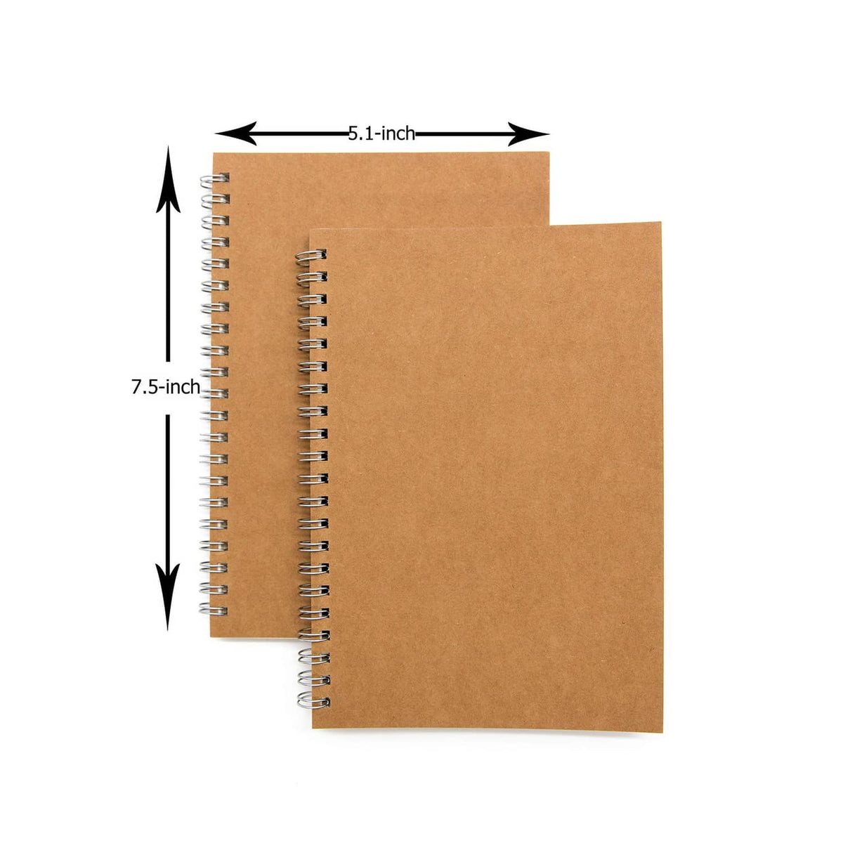 2-pack kraft brown spiral notebooks, blank pages, wire binding; 5.1 in x 7.5 in.