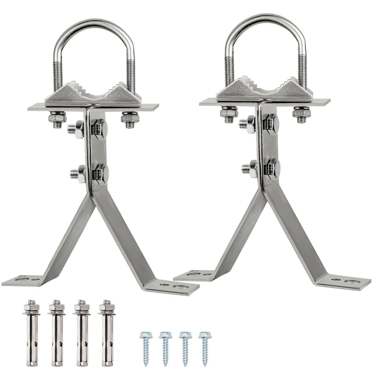 Silvery RF antenna wall mount stand off with clamp arms and U-bolt mast holders