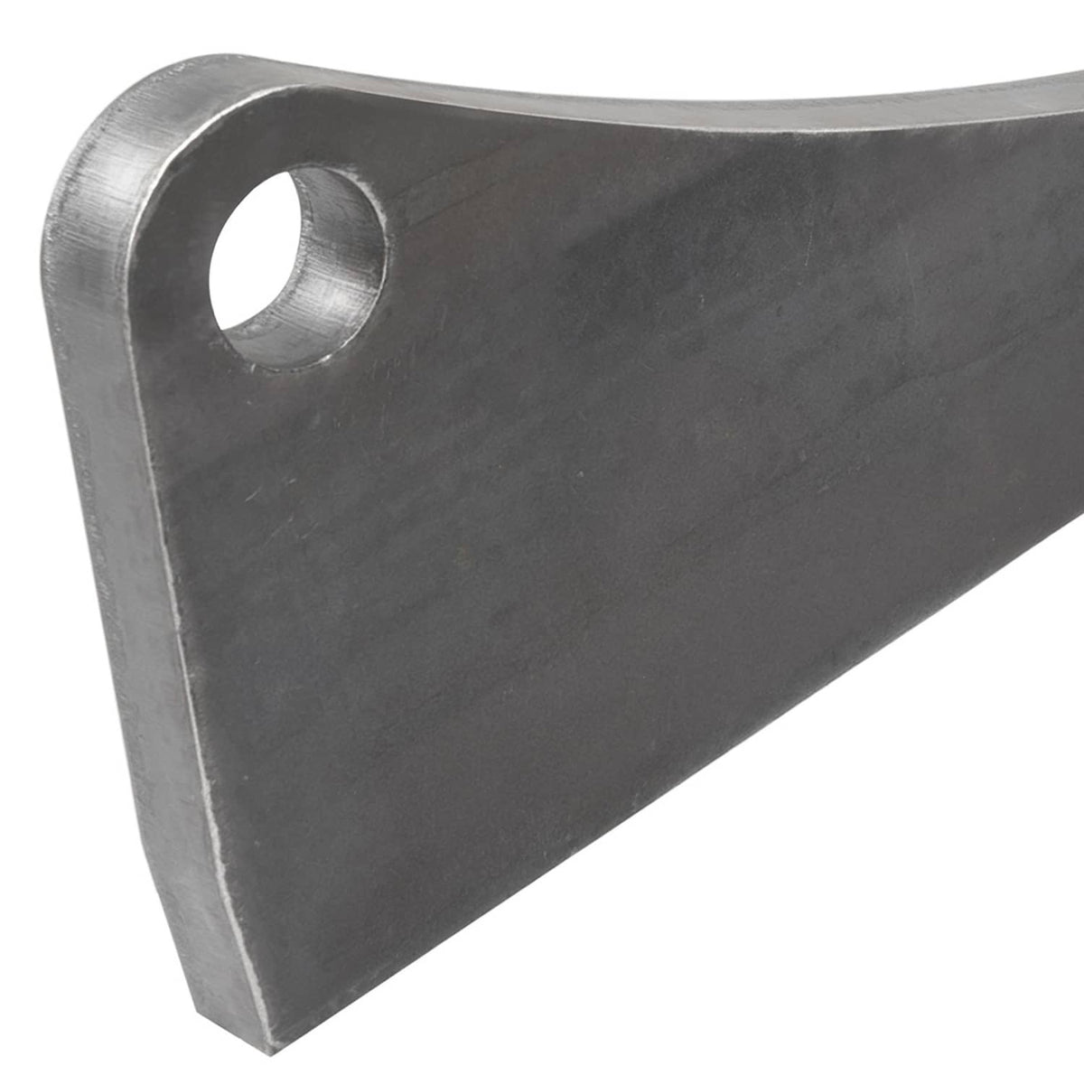 Metal quick-attach bracket corner with round mounting hole and smooth curved edge