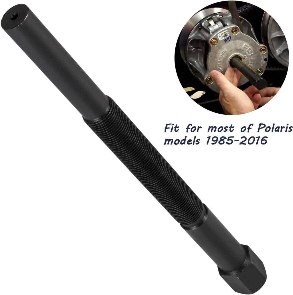 Clutch puller remover tool with black threaded shaft and hex end, use inset