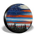 Round waterproof spare tire cover with blue orange sunset stripe design