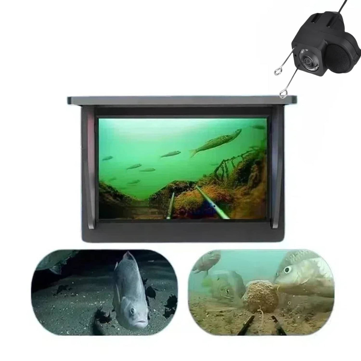 Underwater fishing monitor with underwater view and camera cable, black housing