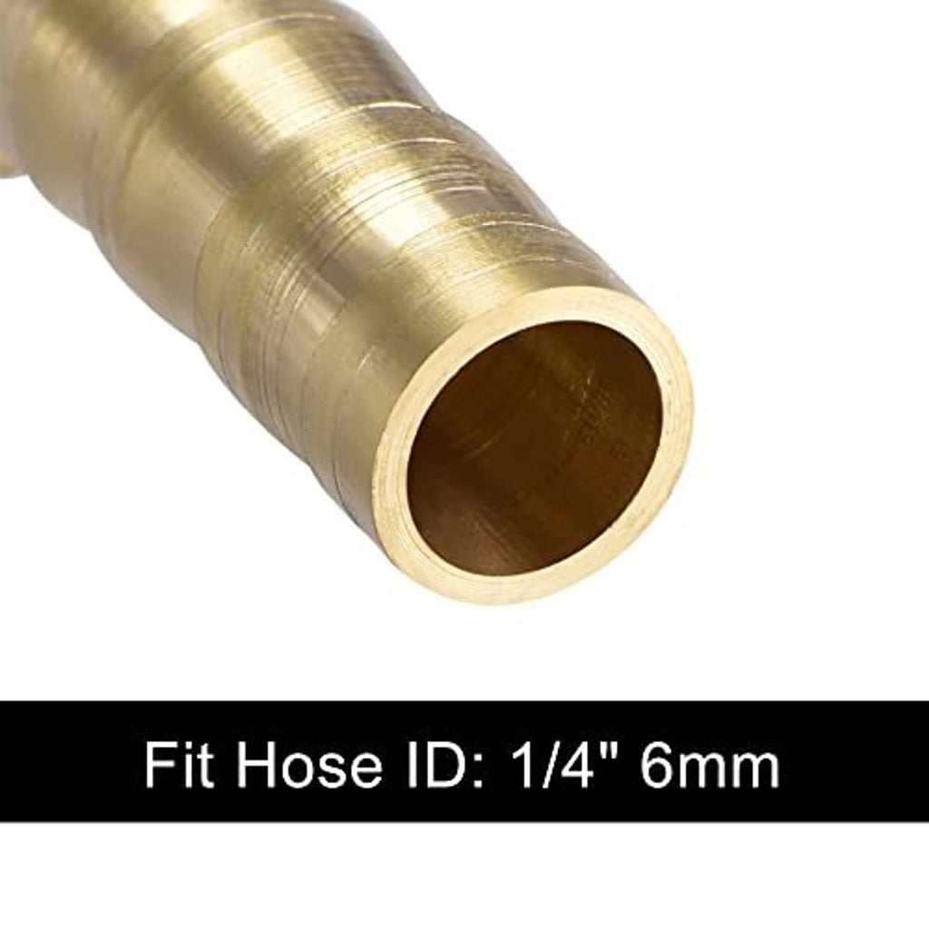 Brass barb splicer fitting close-up of barbed end and hose inlet opening