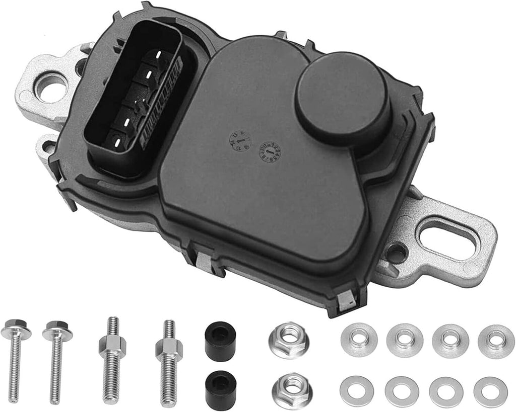 Fuel pump driver module with electrical connector and mounting bracket, black and silver.