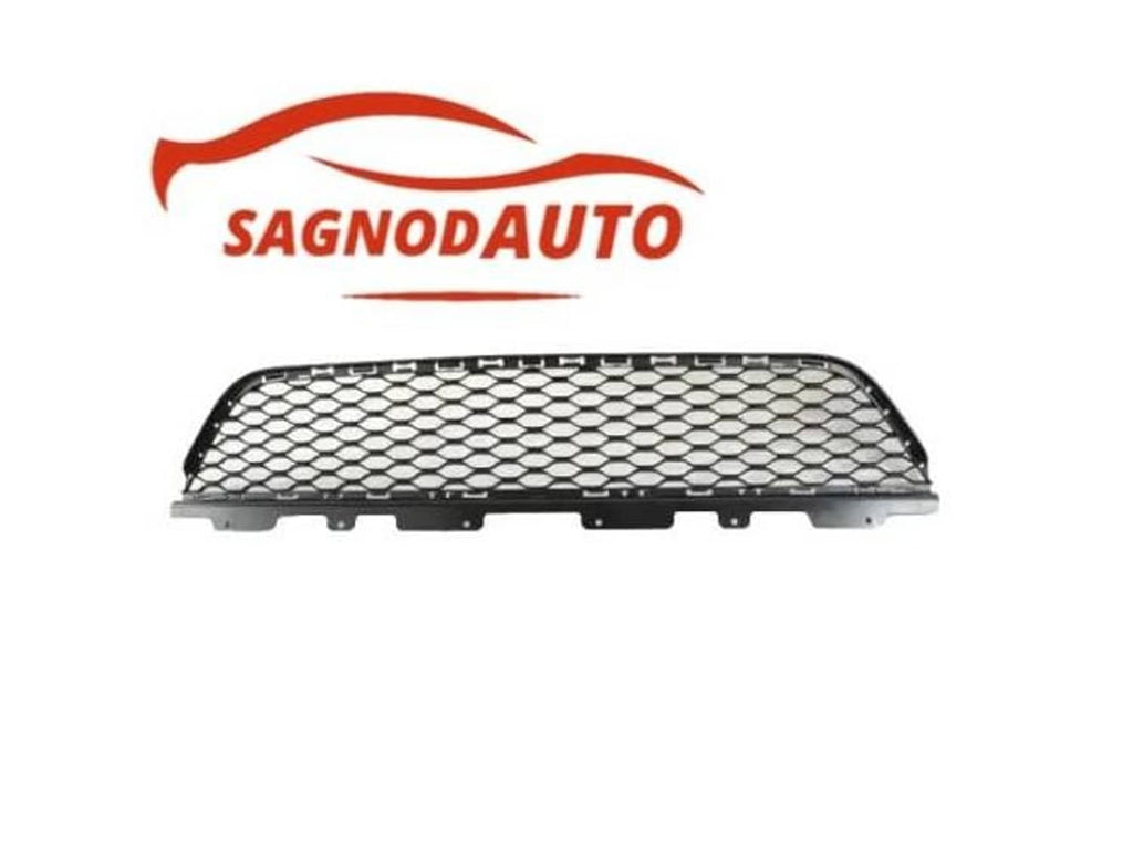 Black front grille insert panel with honeycomb mesh pattern and top curve