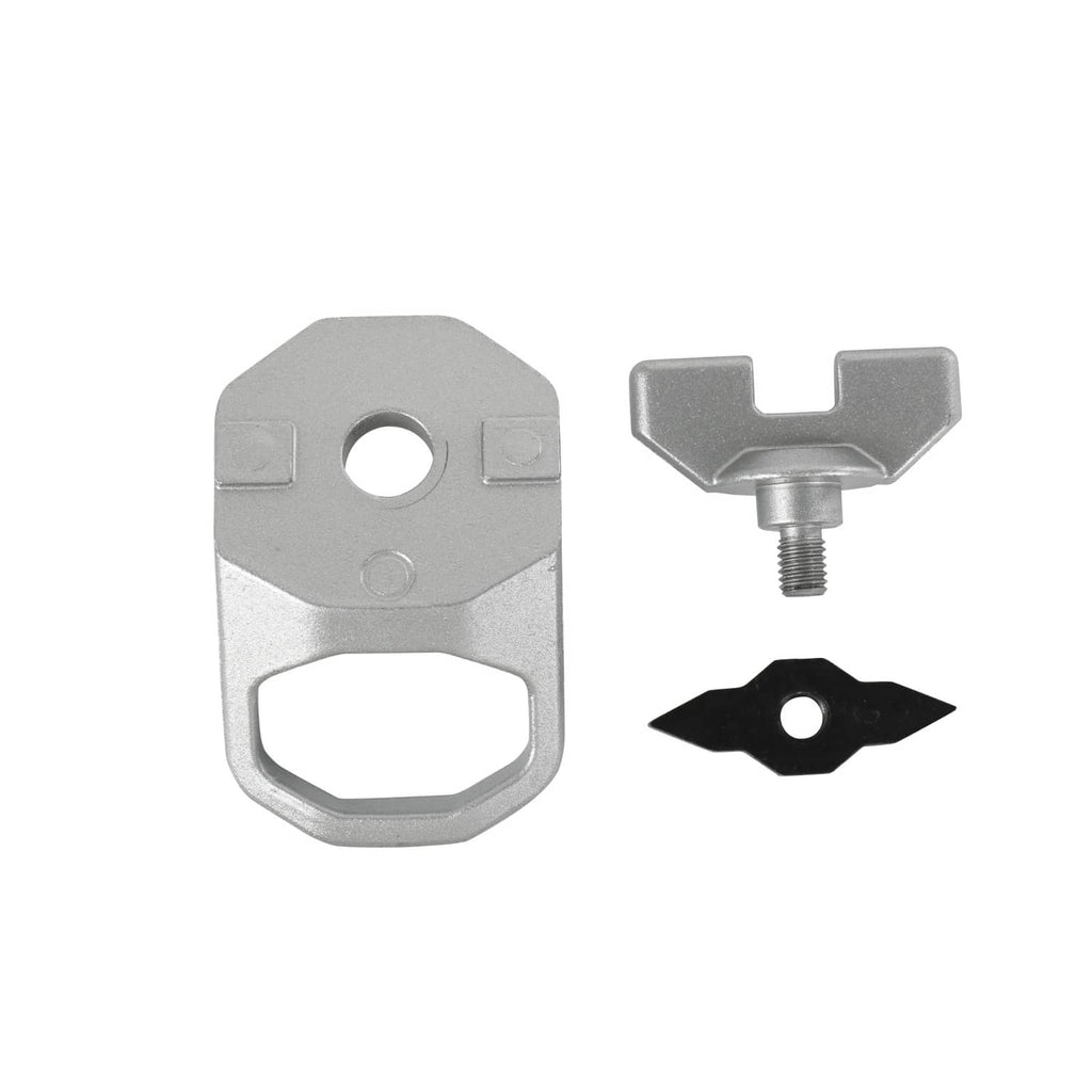 Silver D-ring anchor with threaded bolt and black locking insert plate