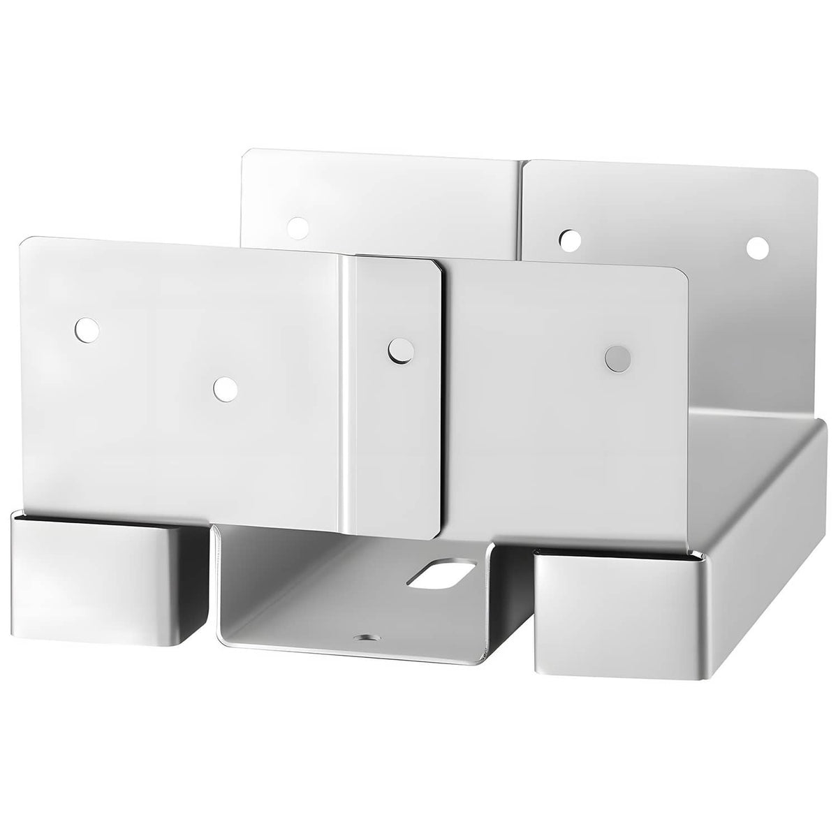 White steel post base bracket with U-shaped inner supports and mounting holes