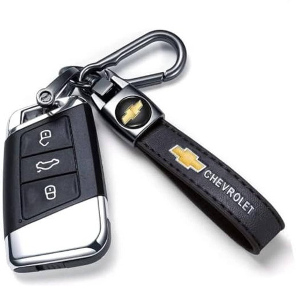 Chevrolet leather key chain with metal clip and key fob remote